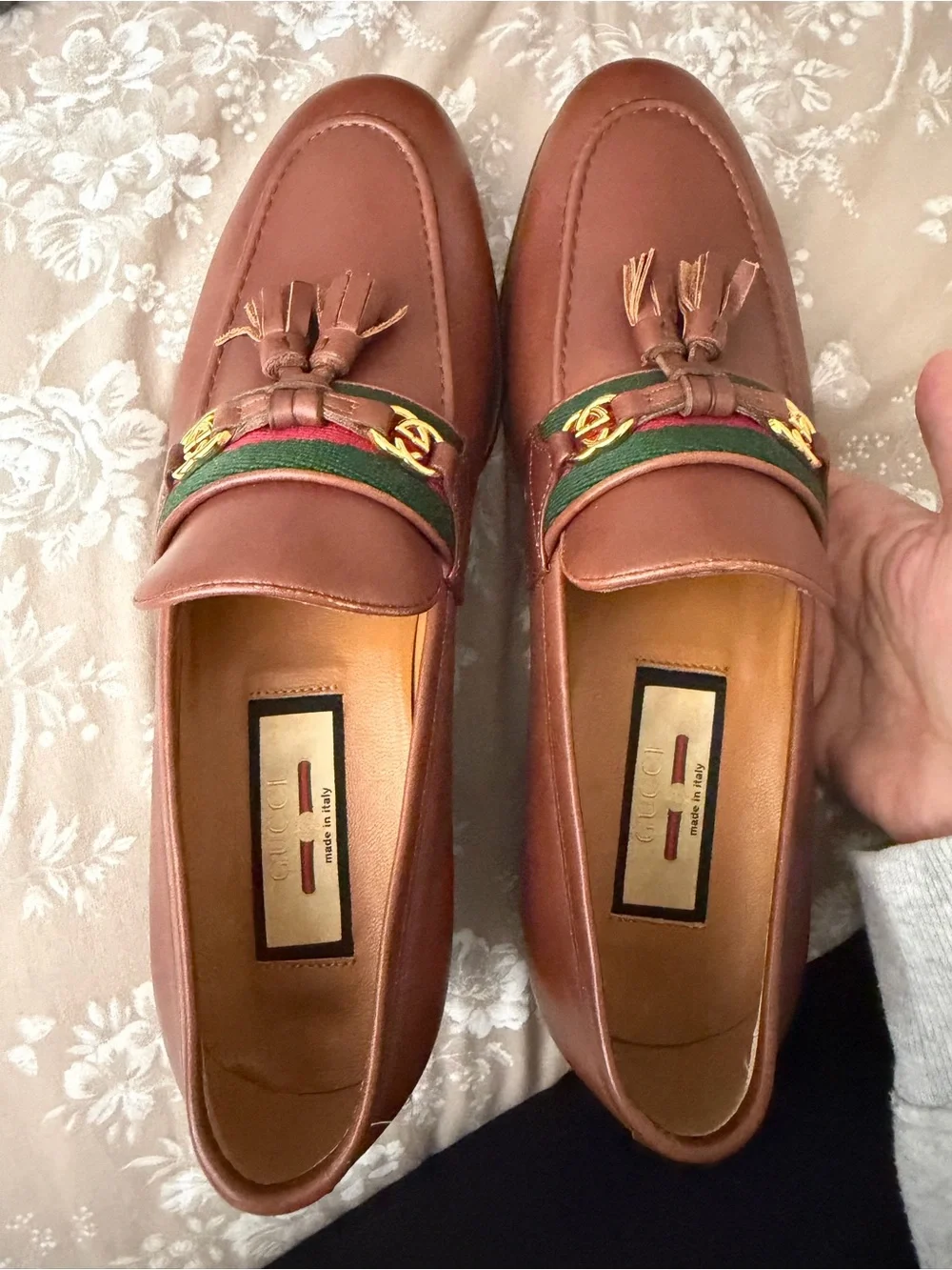 Gucci Brown Leather Tassel Loafers with Green-Red Web & Gold Hardware - Picture 6 of 7